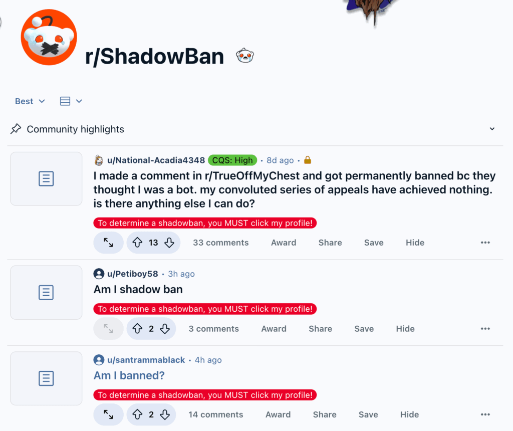 subreddit r shadowban subreddit r shadowban