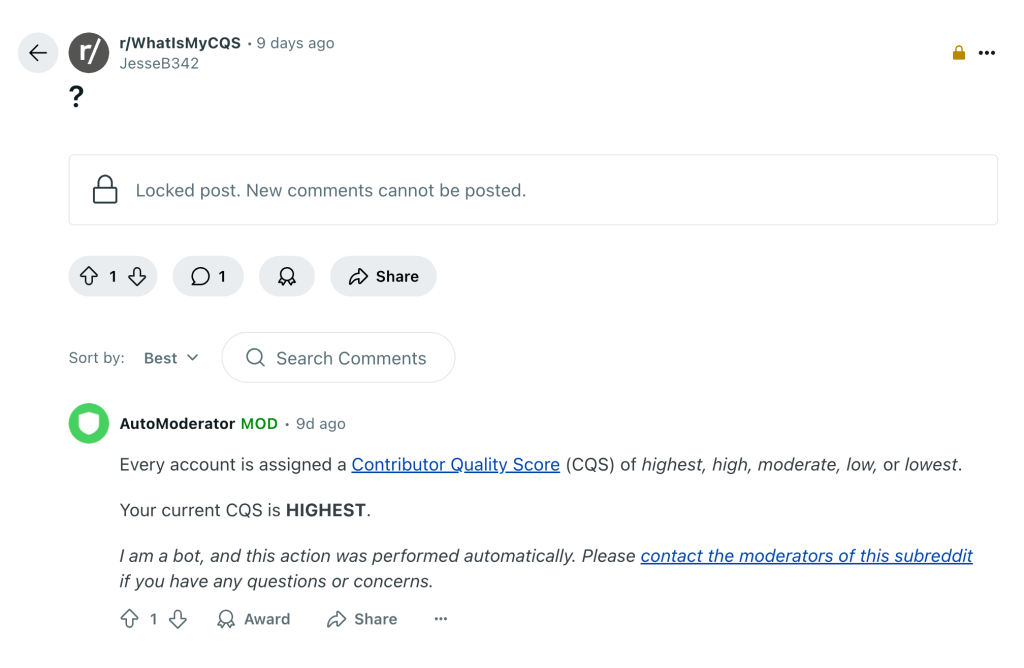 an account with highest cqs an account with highest cqs